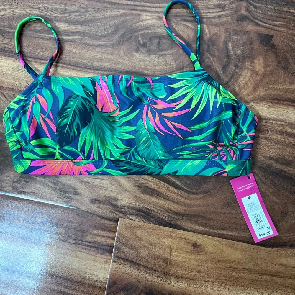 NWT - Bralette Bikini Top - Xhilaration - Blue Tropical Print - Medium